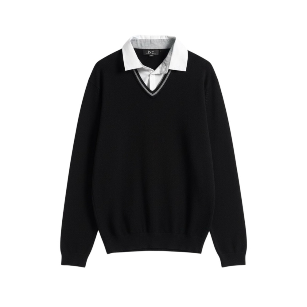 INC International Concepts Vintage Collared Sweater Women’s‎ XL Black White